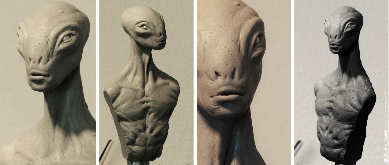 Alien Bust | Polymer Clay 7"  | 2015